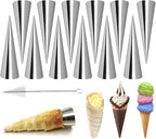 Joyeee 12 Pack Small Cream Horn Molds Stainless Steel, 3.4 Inch Mini Size Cone Shaped Cream Horn Forms with Cleaning Brush, Baking, for Christmas Party, Wedding Desserts, Festive Dinners