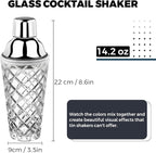Glass Cocktail Shaker 14.2oz, Martini Shaker, Drink Shaker, Perfect for Handcrafted Cocktails, Martinis (Silver)