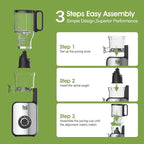 Cold Press Juicer,Stainless Steel Material,Juicer Machines with 5.0Inch Wide Feed Chute,Slow Masticating Juicer for Vegetables and Fruits with High Juice Yield,Large Auger,Easy to Clean