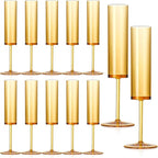 12 PCS Amber Glass Champagne Flutes 5.4 Oz Long Stem Champagne Flutes Plastic Acrylic Champagne Glasses Colored Sparkling Wine Glasses Reusable For Luxury Party Wedding Bar Birthday Use