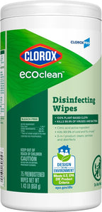 CloroxPro Clorox EcoClean Disinfecting Wipes, Multipurpose 100% Plant Based Cleaning Cloths, Antibacterial Disinfectant, Safe for Multi Surface Use, 75 Count (Pack of 6)