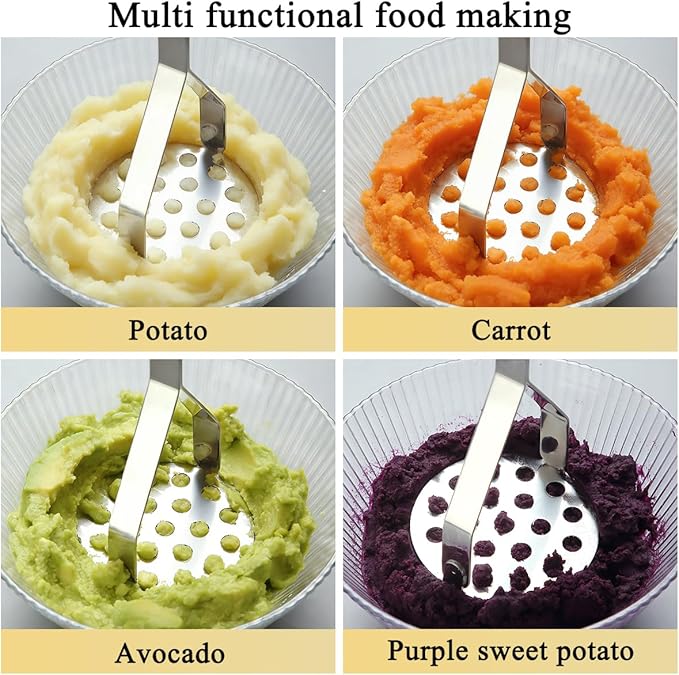 Homquen Stainless Steel Potato Masher, Sturdy Mashed Potato Masher, Potato Ricer, Masher Kitchen Tools for Vegetables&Fruit, Dishwasher Safe (9.84inch)