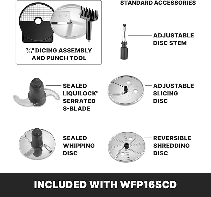 Waring Commercial WFP16SCD 4 Quart Continuous Feed Food Processor, 2 HP Motor, Extra Large Feed Tube, Patented LiquiLock Seal Bowl System, Includes 4 Quart Clear Cutter/Mixer Bowl, Dicing, Shredding, Slicing, Whipping Disc and a Standard S blade for Ch...
