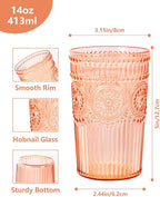 Ciaell 12 Pack Romantic Plastic Water Glasses - 14 Oz Amber Vintage Drinking Glasses, Embossed Ribbed Plastic Cups, Textured Striped Set for Juice, Beverages, Beer, Cocktai