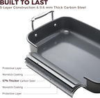 HONGBAKE Roasting Pan with Rack, 17.6×11 Inch Nonstick Roaster Pan for 17 lb Turkey, Chicken and Lasagna, Deep Turkey Pan for Oven, Heavy Duty Oven Roaster Tray, Wider Handles, Gray