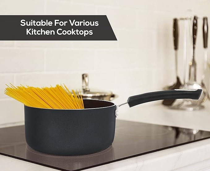 Utopia Kitchen Nonstick Stock Pot Saucepan Set with Lids, 2 Quart and 3 Quarts Multipurpose Stock Pots Set for Home, Kitchen or Restaurant, Grey & Black