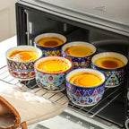 Glowworm 8 Oz Ramekins Set of 6, Ceramic Creme Brulee Ramekins, Colorful Souffle Dishes for Snacks, Ice Cream, Pudding Custard Cups for Baking, Oven & Dishwasher Safe, Bohemian