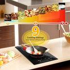 2 Burner Electric Cooktop, 12 Inch Electric Stove Top with 9 Power Levels, Touch Control, Timer, Child Lock and Residual Heat Warning, Ideal for Countertop & Built-In Use (110-120V)
