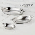 Hestan Provisions Oval Roasting Pan and Au Gratin Dish, 5.5 Quart Clad Stainless Steel, 17.5 x 14 Inch - Designed with Thomas Keller, Oven Safe 600F, Dishwasher Safe
