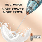 Zulay Kitchen Powerful Milk Frother Wand With 4 AA Duracell Batteries - Ultra Fast Handheld Drink Mixer - Electric Whisk Foam Maker for Coffee, Lattes, Cappuccino, Matcha & Creamer - Black Copper