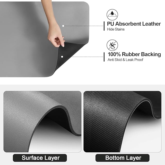 Ecotrim - Dish Drying Mat for Kitchen Counter | Coffee Bar Mat for Countertops | Heat Resistant Drainer Mat with Non-slip Rubber Backed | Hide Stain Kitchen Absorbent Draining Mat | Grey 16"x18"