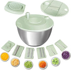 Airpro Stainless Steel Salad Spinner, Durable Lettuce Spinner with 5 Blade Slicer, Stop Button, Drainage Hole, Egg Yolk Strainer Shredder, Non-Slip Base, Vegetable Dryer, Fruit Washer, Dishwasher Safe