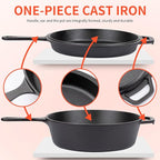 Overmont Cast Iron Skillet with Lid - 2-in-1 Cast Iron Dutch Oven - 3.2QT Deep Pot with Frying Pan - Pre-seasoned Cookware Multi Cooker Skillet - Dutch Oven Pot with Recipe for Grill Induction Stovetop Camping(10.5")