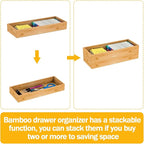 Utensil Organizer Silverware Drawer Organizer-Stackable Bamboo Flatware Caddy Cutlery Holder, Wooden Storage Boxes Tray for Bedroom,Office, Bathroom, Vanity & Garage Tool Organization(15"6"2.5")