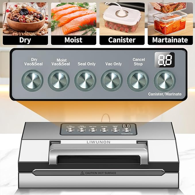 Upgraded Precision Fast-Vacuum Sealer, LIWUNON Commercial Full Automatic Food Vacuum Sealer Machine, Double Heat Seal, Built-in Cutter&Bag Storage, Powerful Food Vacuum Saver, 2 Bag Rolls&hose