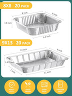 NEEBAKE 40 Pack Disposable Aluminum Pans Combo Set - 20 Large 9x13 Aluminum Foil Pans Half Size & 20 Small 8x8 Tin Foil Baking Pans, Tin Trays Containers for Meal Prep, Food Cooking, Roasting, Heating