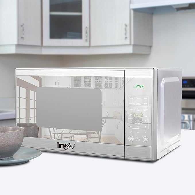 Total Chef 0.9 Cu Ft Microwave Oven – Compact Countertop Microwave, Small Stainless Steel Kitchen Appliance with Digital Touch, Pre-Set Functions, 10.6” Turntable, 900 Watt, Microondas Pequeños