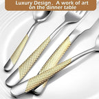 16-Piece Premium Stainless Steel Flatware Set with Gold Diamond Pattern Handle, Modern Silverware Silver and Gold,Christmas gift (4x4 Set)