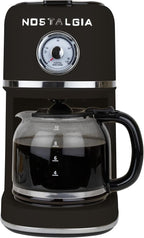 Nostalgia Classic Retro 10 Cup Coffee Maker - One-Touch Drip Brew, Reusable Filter - Anti-Drip, Auto Shutoff, & Time Display - Dishwasher Safe 50 oz Carafe - Black