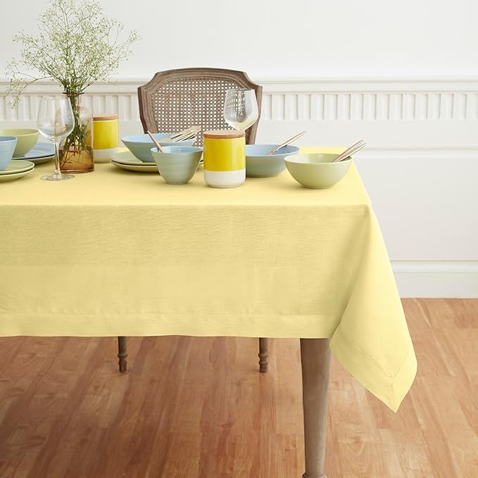 Solino Home Yellow Linen Tablecloth 60 x 132 Inch - 100% Pure Linen Table Cloth for Rectangle Tables - Fete, Machine Washable Tablecloth
