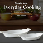 BIA Cordon Bleu Classic Bakeware Set, Oval Au Gratin Dishes - Set of 2 (24 oz & 10 oz), Microwave, Oven & Dishwasher Safe, Glossy White Porcelain for Baking & Serving - Great Gift for Home Chefs
