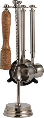 Creative Co-Op 5-Piece Stainless Steel and Mango Wood Bar Tools with Stand, Nickel Finish and Natural