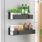 HuggieGems 2 Pack Magnetic Spice Storage Rack Organizer for Refrigerator and Oven, Dark Gray Fridge Organizers and Storage