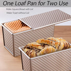 Pullman Loaf Pan with Lid, Aluminized Steel 1 Lb Nonstick Sandwich Bread Pan for Homemade Bread, 8.4x4.8 Inch Professional Rectangular Loaf Pan with Dough Scraper and Cutter
