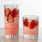 Loivttvv Glassware Drinking Glasses Set of 8, 14 oz Highball Glasses & 10 oz Ribbed Glass Cups, Vintage Glassware for Water, Juice, Cocktail, Whiskey (Clear)