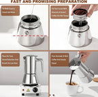 4 Cups Food-Grade Thickened Stainless Steel Moka Pot - Non-Coated Italian Greca Espresso Maker 200ml (6.8oz), Manual Stovetop Coffee Maker with Safety Valve, Suitable for all Types of Hobs