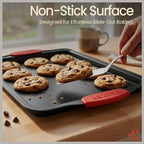 BAKKENMASTER Baking Set – 6 Piece Kitchen Oven Bakeware Set – Deluxe Non-Stick Black Coating Inside and Outside – Carbon Steel – Red Silicone Handles – PFOA PFOS and PTFE Free by Bakken
