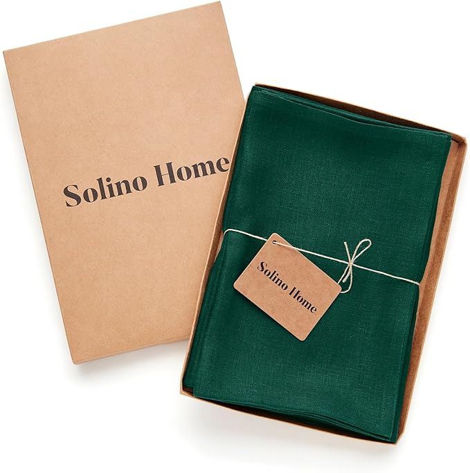 Solino Home Linen Cloth Napkins Set of 4-100% Pure Linen Rainforest Green Dinner Napkins 20 x 20 Inch for Winter, New Year - Fete, Handcrafted and Machine Washable