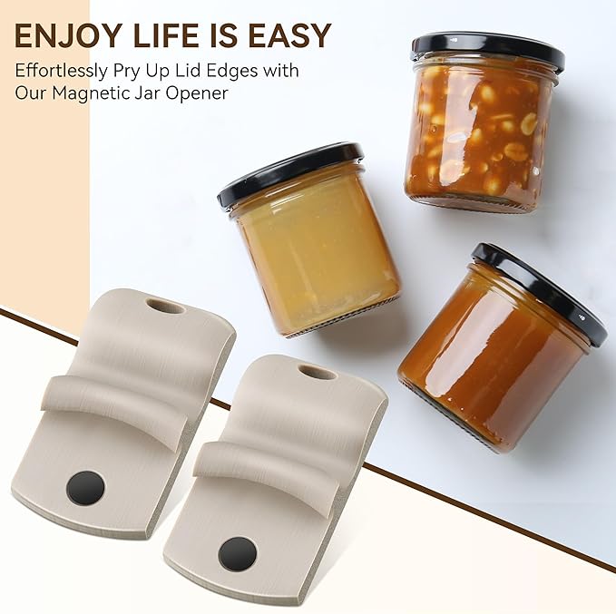 2 Pack Canning Jar Opener with Magnets, Mason Jar Opener For Canning Lids, Regular and Wide Mouth Lids, Powerful Magnet for Easy Refrigerator Storage, Releases Vacuum Seal– Patent Pending(Beige)