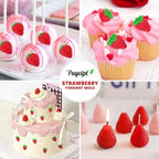 Puyeipt 4 Pcs Strawberry Silicone Molds, 3D Strawberry Fondant Molds for Chocolates, Candies, Cake Decorations, Cupcake Toppers, Desserts