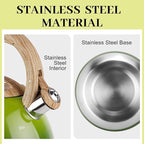 MARSKITOP Whistling Tea Kettle for Stove Top, 2.6 Quart Teapot for Stovetop, Stainless Steel Tea Pot for Stove with Wood Pattern Handle, Light Green
