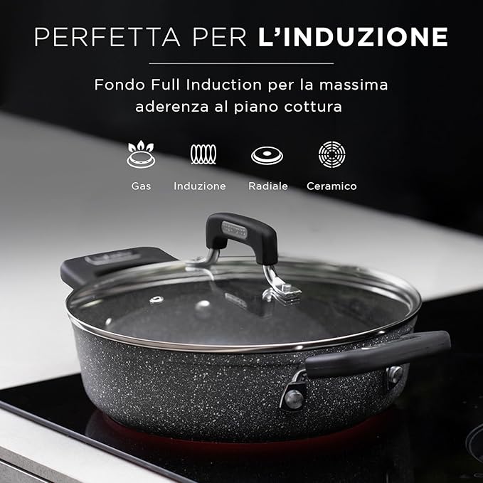 KASANOVA New Petra Dark 7-Pcs Cookware set Nonstick, Induction ready, Aluminum cookware set with glass lids, Frying Pans & Casseroles, PFOA free, with kitchen turner