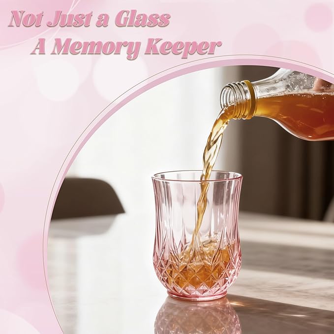24 Pack Plastic Stemless Wine Glasses,12oz Unbreakable Vintage Elegant Drinking Glass Set,Reusable Fancy Cocktail Cups for Party, Wedding, and Bulk Events (24, 12oz-Pink)