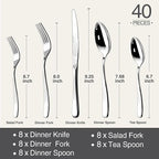 Silverware Set for 8, 40 Piece 18/10 Stainless Steel Flatware Utensils Cutlery Set, Mirror Polished knives Forks and Spoons Silverware Sets for Dinner,Wedding,Festival Gift,Dishwasher Safe,Rust Proof