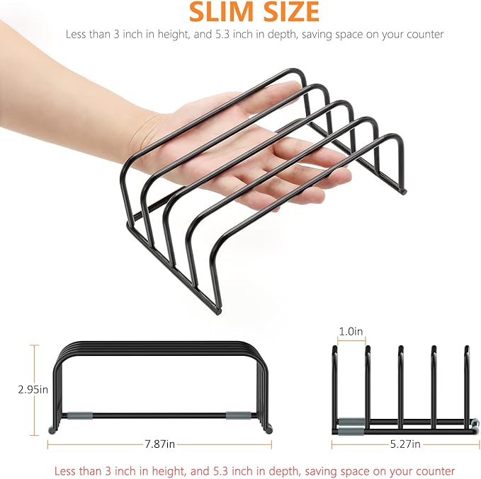 Cutting Board Storage Rack, Compact Cutting Board Organizer, Chopping Board Storage Stand Rack, Bakeware & Cookie Pan Sheets Organizer (1.0 Inch Width Slots)