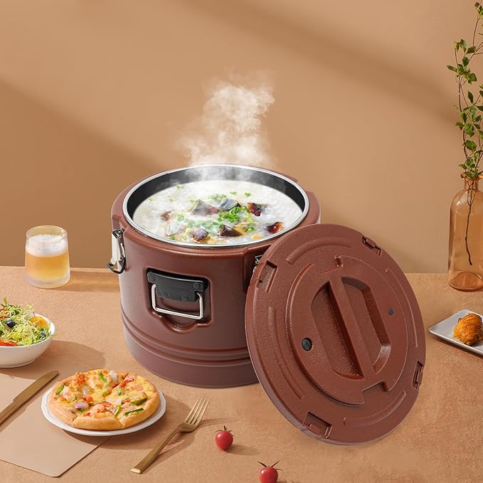 Eapmic 31.7Qt Insulated Food Container, Stainless Steel Container, 30L Commercial Soup Carrier 6 Hours Heat Preservation for Hot and Cold Food Storage Restaurant Canteen Home Lunch Use (Brown, 30L)