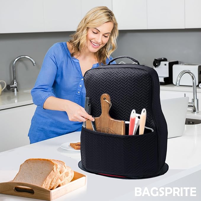 BAGSPRITE Stretchy Stand Mixer Cover with Appliance Slider- Washable Appliance Cover Compatible with Kitchenaid Mixer5/4.5 Quart - Dust Cover with Pockets for Kitchen Aid Accessories and Attachments