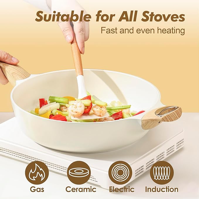 SENSARTE Ceramic Cookware Sets, Pots and Pans Set Non stick, 14 Piece Induction Cookware, Non toxic Healthy Non Stick Kitchen Cooking Set, with Frying Pans Set, PFAS PTFE PFOA PFOS Free