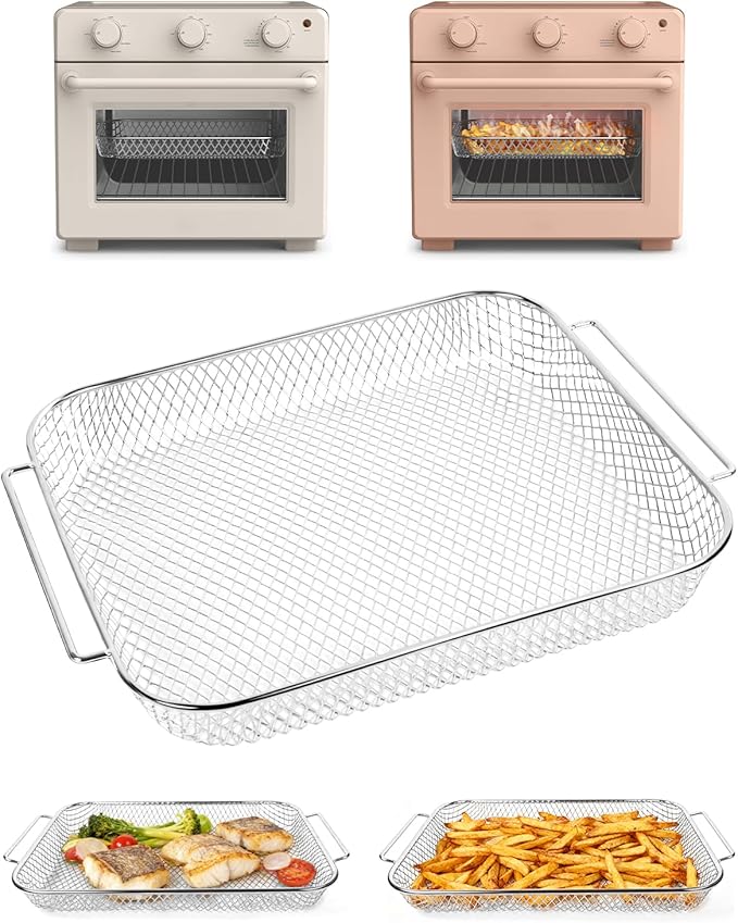 Air Fryer Mesh Basket 1-Piece Compatible with bella Air Fry Toaster Oven, Stainless Steel Baking Tray Original Replacement Accessory Assist with 7 Cooking Options