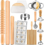 14 Pieces Pasta Making Tools Set, Ravioli Mold Set, Ravioli Maker with Roller Wheel, Ravioli Cutter Set with Wooden Handle, Pasta Making Kit for Ravioli Press Mold. Suitable for Home and Beginners