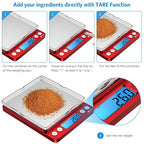 Digital Kitchen Scale, 3000g Pocket Cooking Scale with 0.1g Accuracy, Mini Food Scale, Pro Electronic Jewelry Scale with Back-Lit LCD Display, Tare & PCS Functions (Red, Batteries Included)