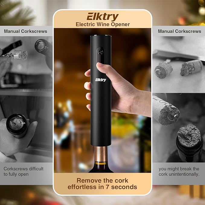 Electric Wine Opener, Electric Wine Bottle Opener,Battery Operated Wine Bottle Openers with Foil Cutter, Wine Pourer&Vacuum Stoppers,Christmas Gift for Wine Lover