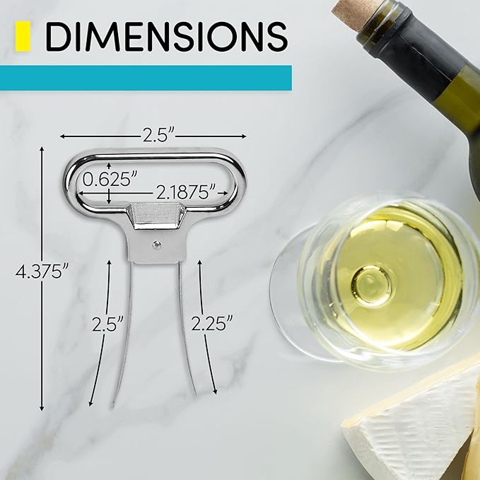 Ah So Wine Opener - Two Prong Cork Puller with 2 Wine Stoppers for Wine Bottles - Stainless Steel Wine Bottle Opener - Ideal for Safely Removing Fragile, Old Corks Intact - Gifts for Wine Lovers