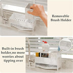 Sponge Holder for Kitchen Sink, Acrylic Sink Caddy Organizer with Removable Brush Holder, Countertop Soap Dispenser Organizer with Marble Texture, Kitchen Organizers Storage, White