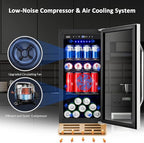 15 Inch Beverage Refrigerator and Cooler - 125Cans Capacity Mini Beer Drink Fridge with Glass Door and Lock Under Counter Built-in or Freestanding - for Soda, Beer, Wine - for Home Bar Kitchen