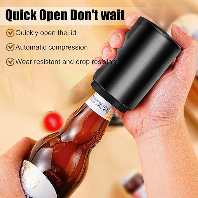 2PCS Automatic Bottle Opener - Down-Pop Off Beer Bottle Opener with Magnetic Cap Catcher, Home Bars Kitchen Cool Bartender Tools